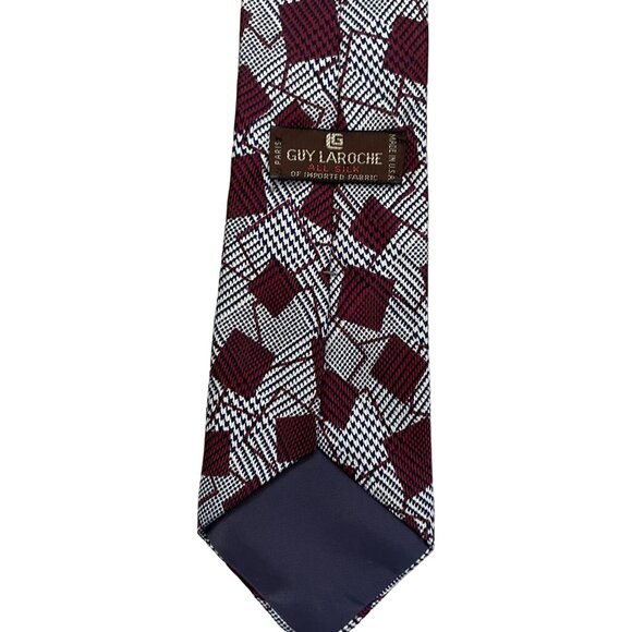 Guy Laroche Mens Silk Tie Red & White Geometric Pattern - Picture 4 of 4
